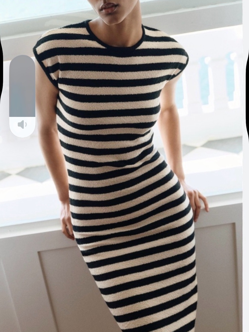 Zara Striped Knit Sheath Dress in Black and Cream XL